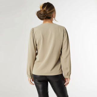 Chloe V-Neck Blouse with Studs - Olive