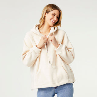 Mackenzie Brushed Half-Zip Hooded Sweatshirt - Cream