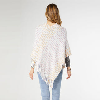 Rylee Striped Poncho with Fringe - Winter White