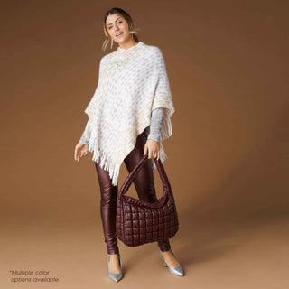 Rylee Striped Poncho with Fringe - Winter White