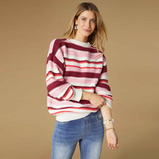 Paloma Textured Stripe Crew Neck Sweater - Pink Stripes