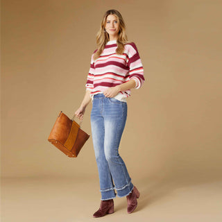 Paloma Textured Stripe Crew Neck Sweater - Pink Stripes