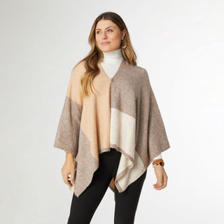 Everly Supersoft Button Front Poncho - Camel/Beige