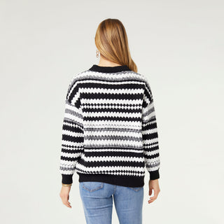 Noelle Textured Stripe Sweater - Black/White