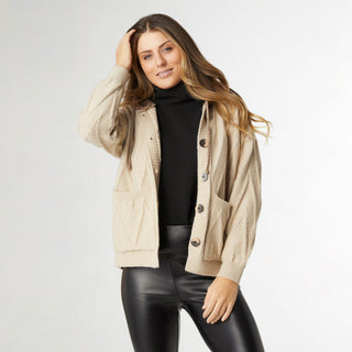 Cyd Button Front Hooded Cardigan - Turtledove