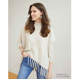 Heavenly-Luxe Flowy Mock Neck Fringe Sweater - Black