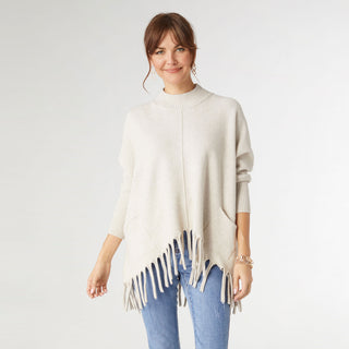 Heavenly-Luxe Flowy Mock Neck Fringe Sweater - Oatmeal