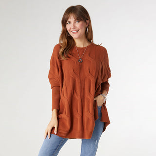 Heavenly-Luxe Relaxed Cable Knit Sweater - Rust