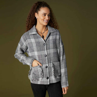 Jolene Button Front Shacket - Black/Grey/Cream