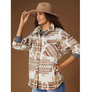 Carrina Aztec Print Shacket with Pockets - Cream/Rust Aztec