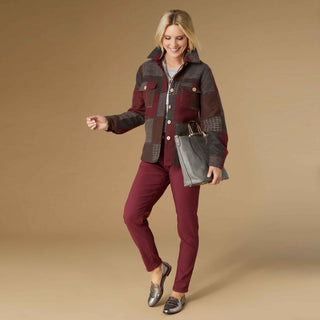 Maura Colorblock Shacket - Burgundy/Brown