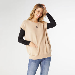 Giovana Sweater Vest with Front Pockets - Khaki