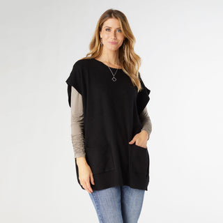 Giovana Sweater Vest with Front Pockets - Black