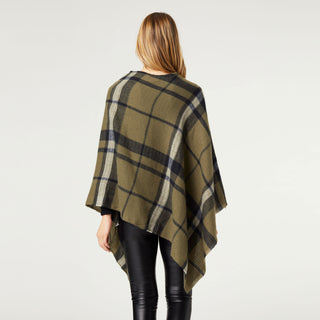 Adela Supersoft Plaid Poncho with Buttons - Olive/Black