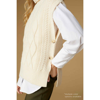 Leora Sweater Vest with Side Buttons - Cream