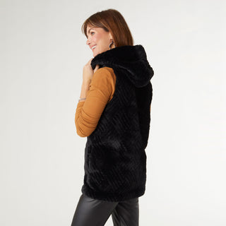 Lyric Faux Fur Hooded Vest - Black