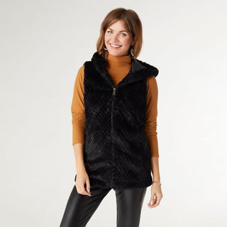 Lyric Faux Fur Hooded Vest - Black