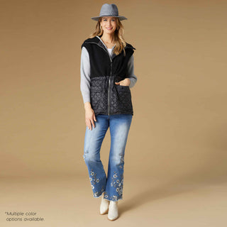 Tipper Mixed Sherpa Quilted Nylon Vest - Black