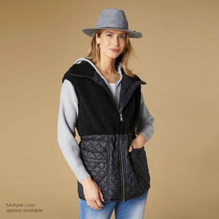 Tipper Mixed Sherpa Quilted Nylon Vest - Black