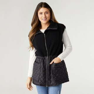 Tipper Mixed Sherpa Quilted Nylon Vest - Black