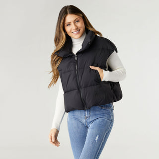 Jana Chunky Down Vest with Cinched Bottom - Black