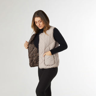 Braylin Reversible Quilted Vest - Khaki