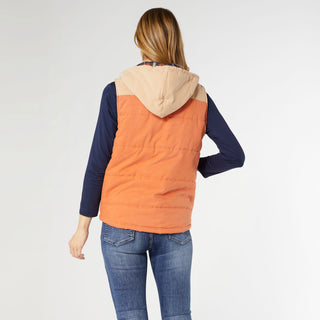 Everett Colorblock Vest with Printed Hood - Terra Cotta/Khaki