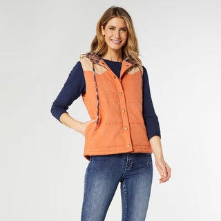 Everett Colorblock Vest with Printed Hood - Terra Cotta/Khaki