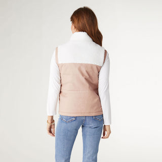 Yona Mixed Sherpa Pleather Vest - Off White/Dusty Rose