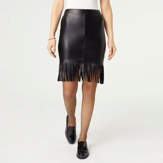 Alexi Faux Leather Skirt with Fringe - Black