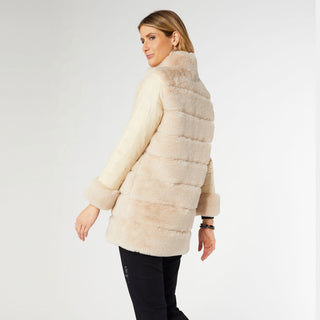 Cabrina Faux Fur Jacket with Puffer Sleeves - Beige