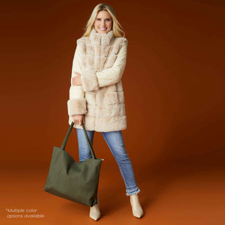 Cabrina Faux Fur Jacket with Puffer Sleeves - Beige