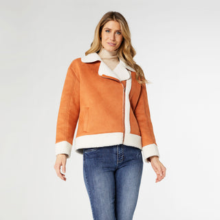 Bexley Sherpa Bonded Faux Suede Moto - Pumpkin