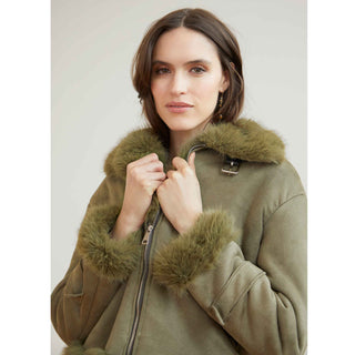 Dion Faux Fur Moto Jacket - Olive