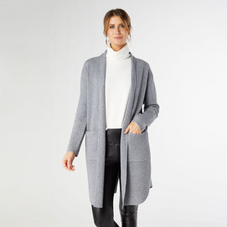 Heavenly-Luxe Long Cardigan with Lattice Back - Mid Heather Grey