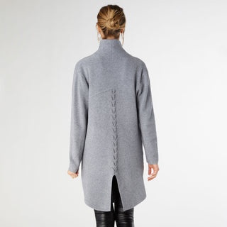 Heavenly-Luxe Long Cardigan with Lattice Back - Mid Heather Grey