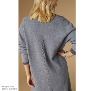 Heavenly-Luxe Long Cardigan with Lattice Back - Mid Heather Grey