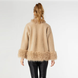 Marley Cardigan with Shaggy Faux Fur Trim - Taupe