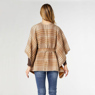 Hallie Plaid Belted Wrap - Cognac Plaid