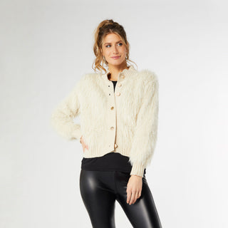 Adina Faux Fur Button Front Cardigan - Buttercream