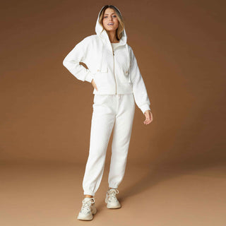 Phoenix Quilted Zip Hoodie with Pockets - Winter White