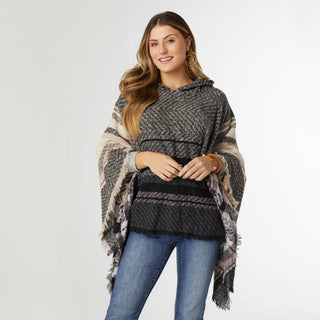 Copacabana Hooded Poncho - Black/Dusty Rose