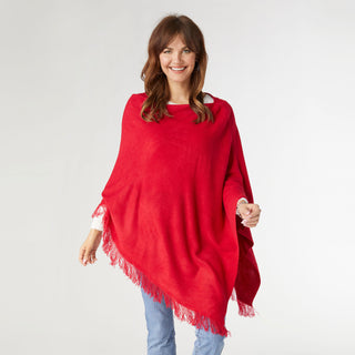 Lightweight Poncho with Fringe - Red