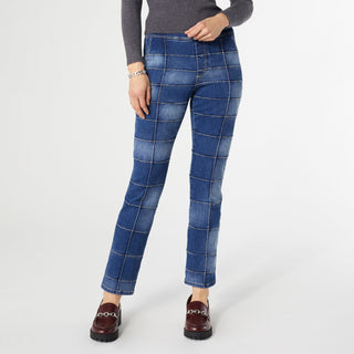 OMG Pull-On Straight Ankle Quilted Check - Mixed Denim