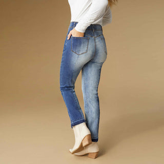 OMG Zoey Zip Boyfriend Ankle Dual Wash Raw Bottom - Mixed Denim