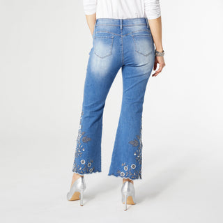 OMG Zoey Zip Flare Embroidered with Scallop Bottom - Medium Denim