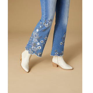 OMG Zoey Zip Flare Embroidered with Scallop Bottom - Medium Denim