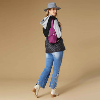 OMG Zoey Zip Flare Embroidered with Scallop Bottom - Medium Denim