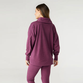 Weekend Brushed Half Zip Collar Top - Berry