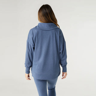 Weekend Brushed Half Zip Collar Top - Blue